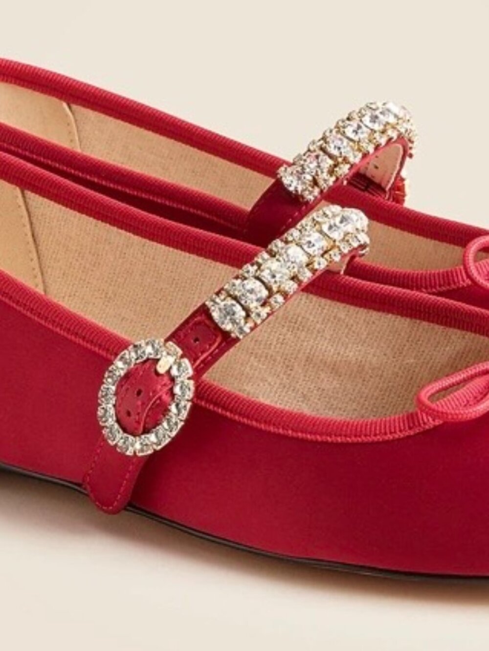 J.CREW LOGAN MARY JANE BALLET FLAT SHOES RED SATIN EMBELLISHED SZ 7.5 - Picture 3 of 4